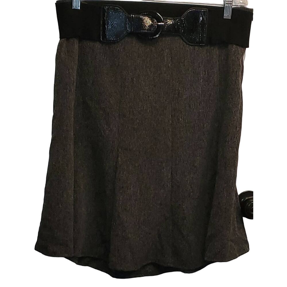 Dressbarn Women's Skirt Attached Wide Belt Textured Gray Knee Length 14 Petite